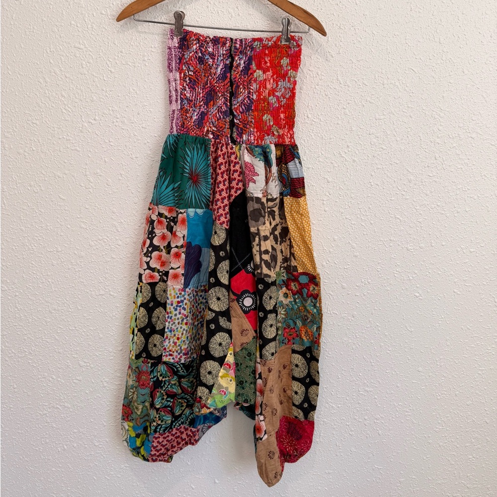 Tribe Azure Bright patchwork festival harem pants romper M - Picture 6 of 6